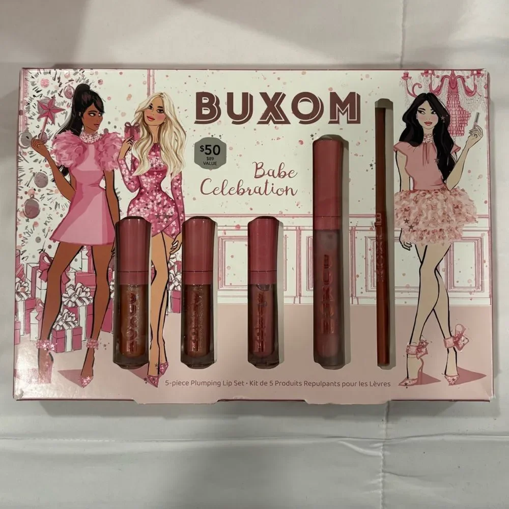Buxom Plumping Lip Gloss Set Babe Celebration 5pc Kit - New! Pink Shades